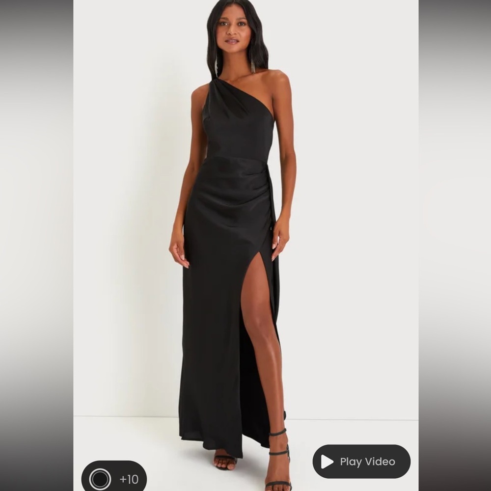 Signature Elegance Black Satin One-Shoulder Maxi Dress